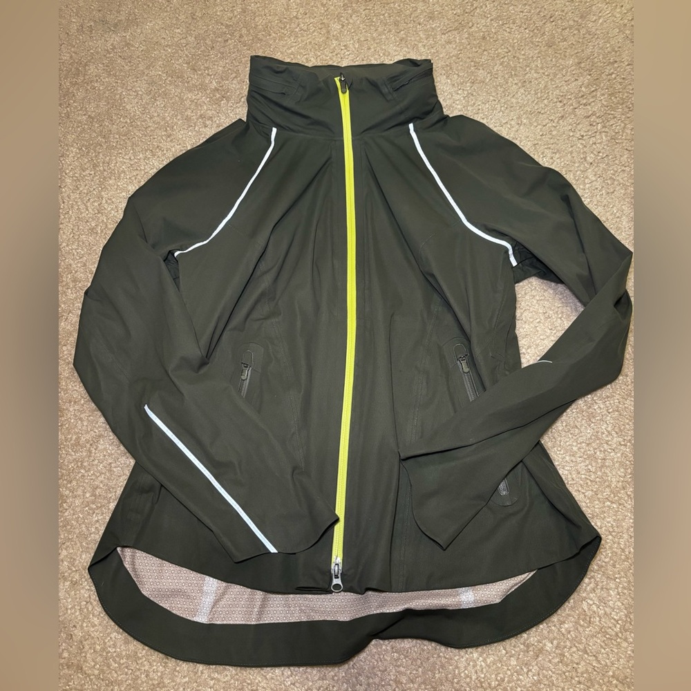 Athleta Olive Jacket with Neon Accents & Fully Retractable Hood Size XL - Picture 5 of 6